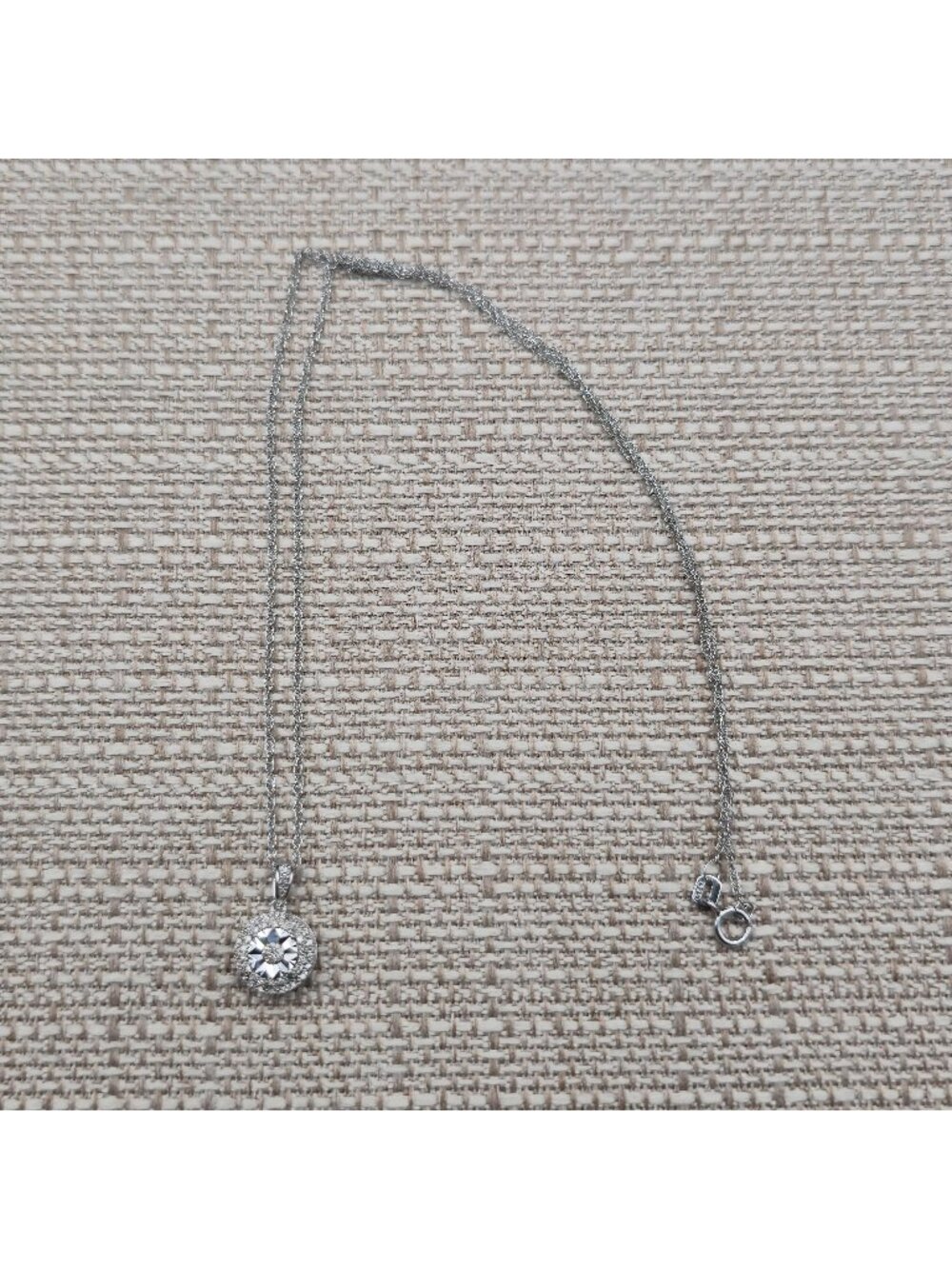18 Inch Sterling Silver Double Halo Diamond Pendant Necklace A7738
